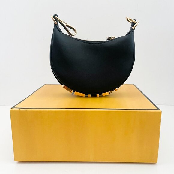 Fendi Nano Fendigraphy Mini Bag Charm Matte Black Gold - Picture 4 of 16